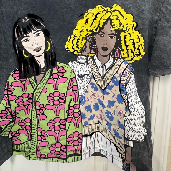 Retro High End Zara Black Gray Acid Wash Women’s M T-Shirt MINTY - Picture 3 of 4